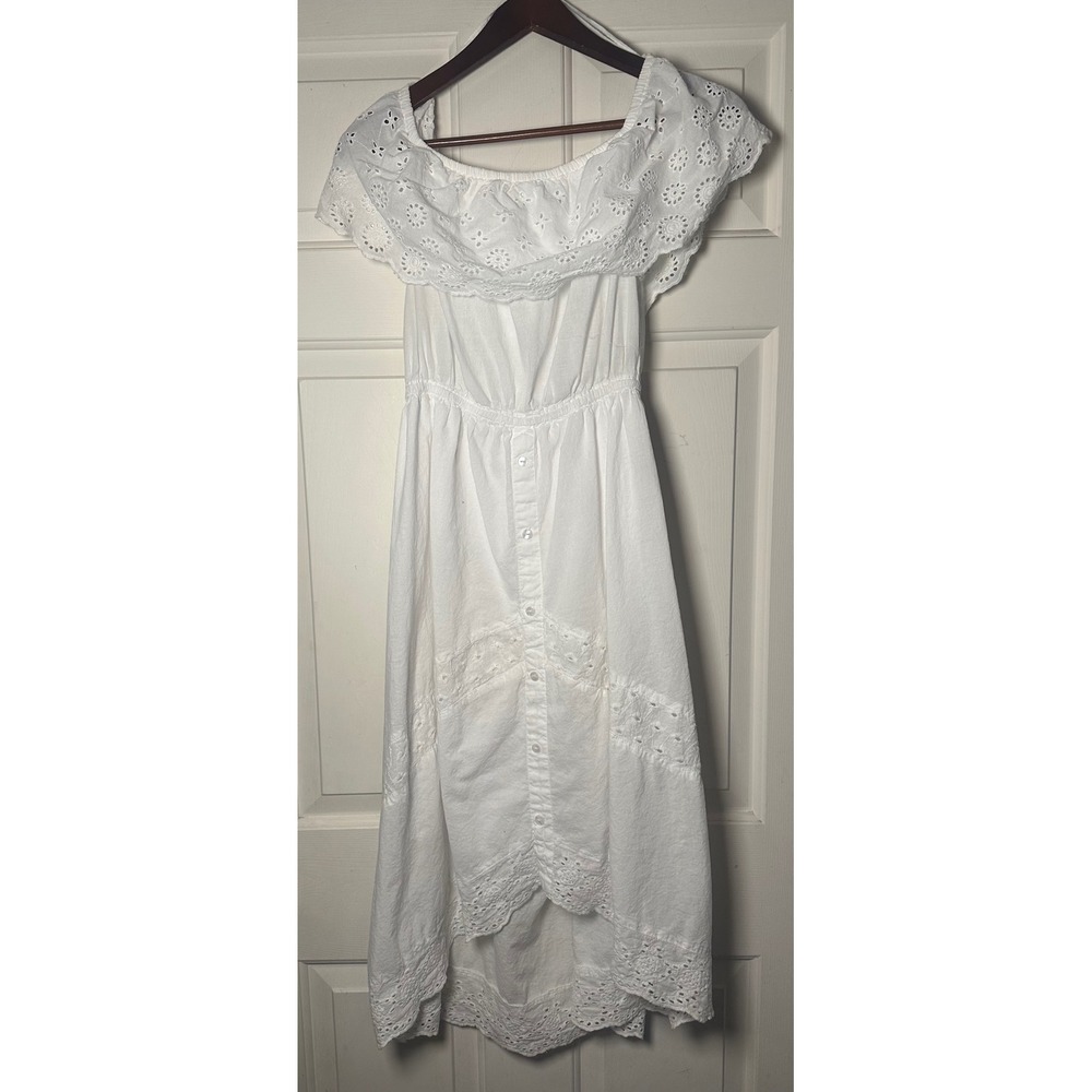 J Gee Eyelet Embroidered Ruffle Peasant Midi Dress Size‎ XL White Forest Fairy
